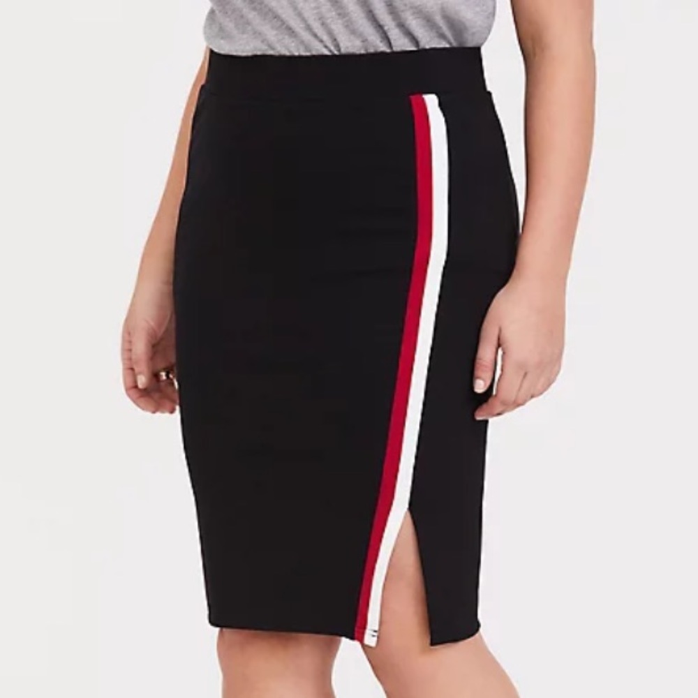 BLACK & RED STRIPE PONTE PENCIL SKIRT